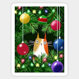 The Cat and the Christmas Tree Magnet